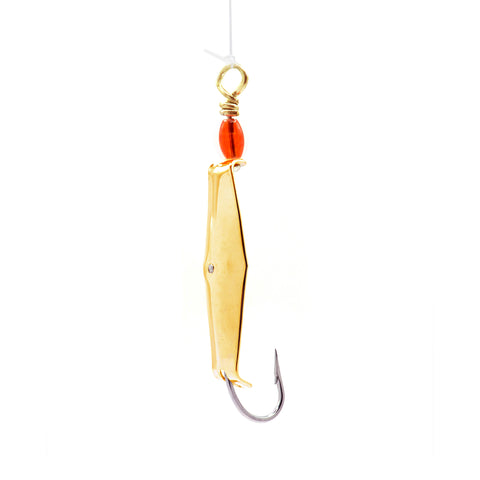 Size 00 Gold Clarkspoon tied to monofilament