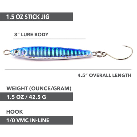 Stick Jig with In-Line Single Hook - Blue/Silver - 2 Sizes - Clarkspoon Fishing Lures