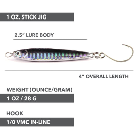 Stick Jig with In-Line Single Hook - Black/Silver - 2 Sizes - Clarkspoon Fishing Lures
