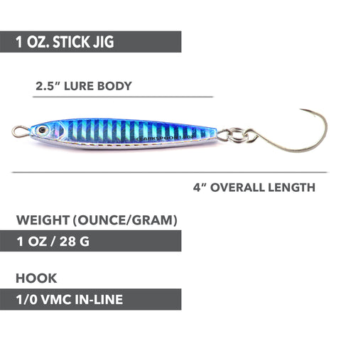 Stick Jig with In-Line Single Hook - Blue/Silver - 2 Sizes - Clarkspoon Fishing Lures