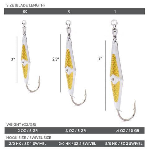 Spoon-Squid w/ Ball Bearing Swivel - Gold Flash - 3 Sizes - Clarkspoon Fishing Lures