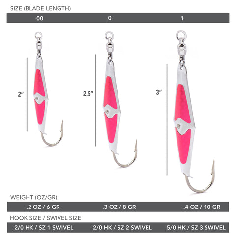 Spoon-Squid w/ Ball Bearing Swivel - Pink Flash - 3 Sizes - Clarkspoon Fishing Lures