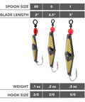 Black chrome Clarkspoon with gold flash size chart