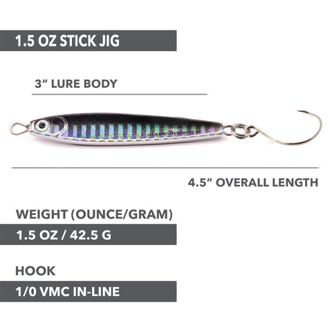 Stick Jig with In-Line Single Hook - Black/Silver - 2 Sizes - Clarkspoon Fishing Lures