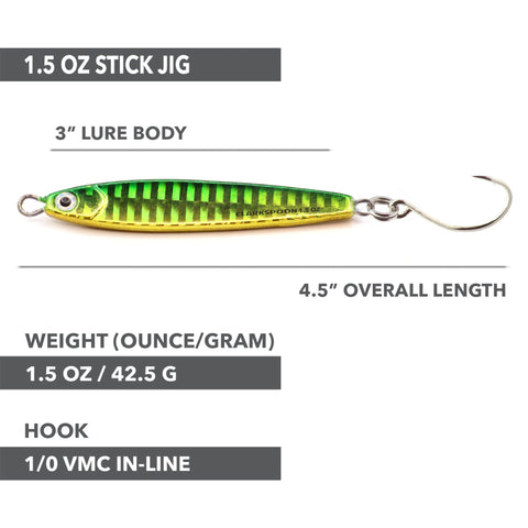 Stick Jig with In-Line Single Hook - Green/Chartreuse - 2 Sizes - Clarkspoon Fishing Lures