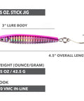 Stick Jig with In-Line Single Hook - Pink/Silver - 2 Sizes - Clarkspoon Fishing Lures