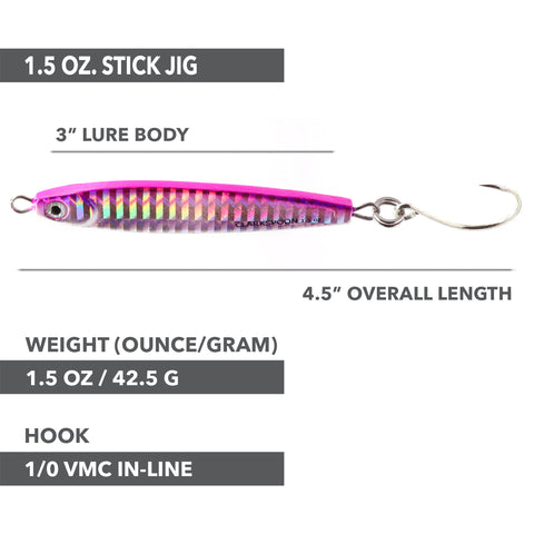 Stick Jig with In-Line Single Hook - Pink/Silver - 2 Sizes - Clarkspoon Fishing Lures