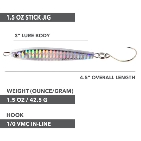 Stick Jig with In-Line Single Hook - Silver - 2 Sizes - Clarkspoon Fishing Lures