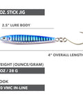 Stick Jig with In-Line Single Hook - Blue/Silver - 2 Sizes - Clarkspoon Fishing Lures