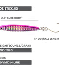 Stick Jig with In-Line Single Hook - Pink/Silver - 2 Sizes - Clarkspoon Fishing Lures