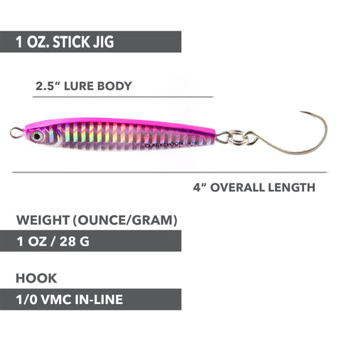 Stick Jig with In-Line Single Hook - Pink/Silver - 2 Sizes - Clarkspoon Fishing Lures