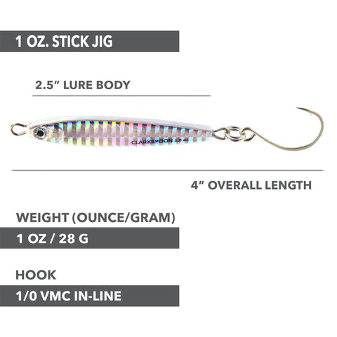 Stick Jig with In-Line Single Hook - Silver - 2 Sizes - Clarkspoon Fishing Lures