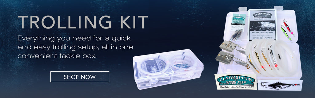 Ready to fish trolling kit from Clarkspoon.  Rigged spoons, planers, trolling sinkers and a How To Fish booklet included.