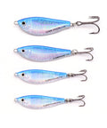 Blue and silver shad jig lures in four sizes
