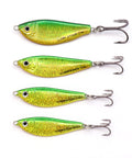 Green and chartreuse shad jig lures in four sizes