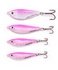 Pink and silver shad jig lures in four sizes