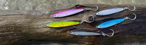 Clarkspoon stick jigs with in-line single hook on drift wood