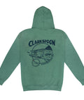 Green hoodie with Clarkspoon Spanish mackerel on a white background