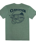Green t-shirt with Clarkspoon logo and fish design on a white background