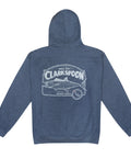 Blue hoodie with Clarkspoon Spanish mackerel on a white background