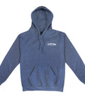 Blue hoodie with Clarkspoon logo on a white background