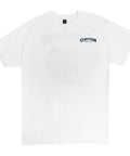 White t-shirt with Clarkspoon logo on a white background