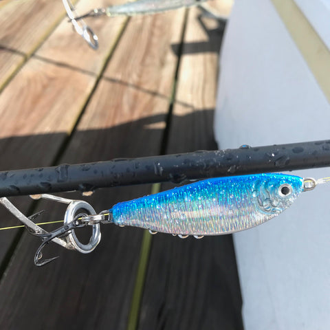 Rigged blue and silver shad jig